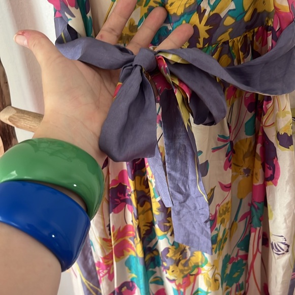 Johnny Was Silk Floral Ivory Pink Putple Turquoise Maxi Flowy Dress Small - Picture 7 of 8